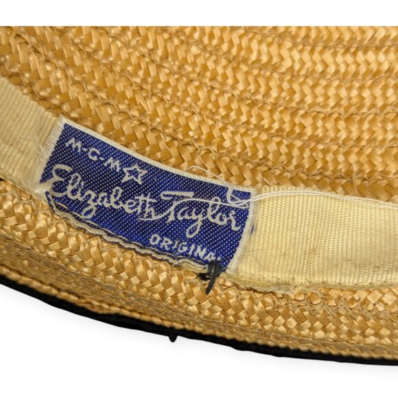 Vintage MGM Elizabeth Taylor Original Child Straw & Floral Hat Black Velvet Trim - Picture 7 of 13